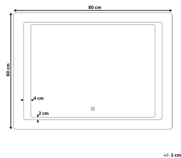 Nástenné zrkadlo strieborné s LED svetlom osvetlené obdĺžnikové 60 x 80 cm systém proti zahmlievaniu