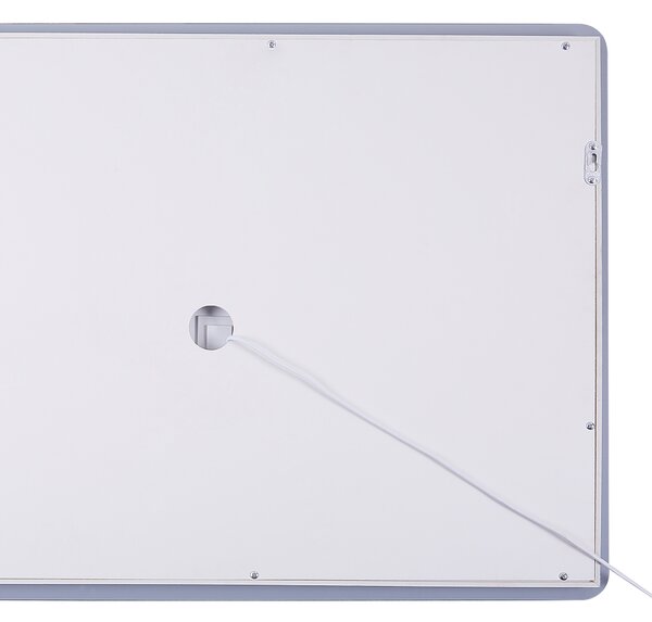 Nástenné zrkadlo strieborné s LED svetlom osvetlené obdĺžnikové 60 x 80 cm systém proti zahmlievaniu
