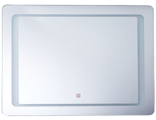Nástenné zrkadlo strieborné s LED svetlom osvetlené obdĺžnikové 60 x 80 cm systém proti zahmlievaniu