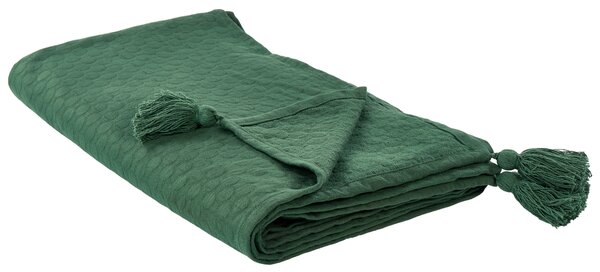 Deka zelená bavlnená 150 x 200 cm posteľná prikrývka so strapcami spálňa doplnky