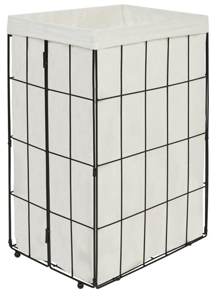 Kôš na bielizeň čierna svetlé bambusové drevo polyester kovový rám s odnímateľným vekom moderný štýl kúpeľňa