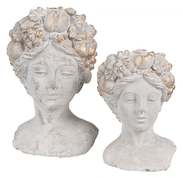 Vnitřní květináč žena 14x14x22 cm šedý kamenný květináč - 14*14*22 cm - Clayre & Eef