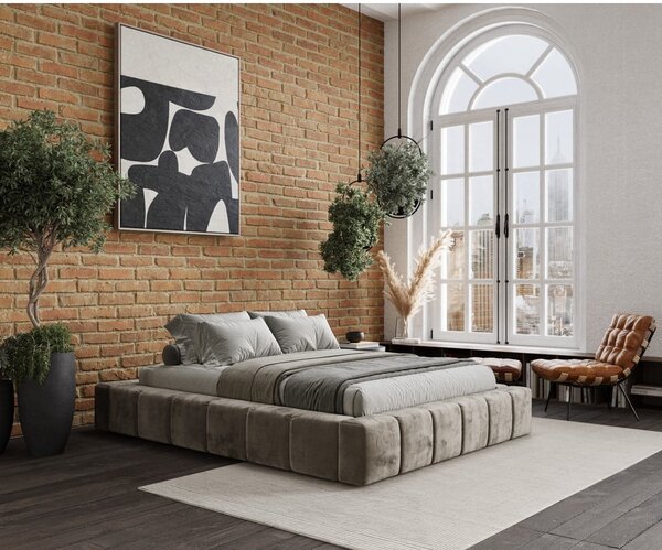 Béžová čalúnená dvojlôžková posteľ s úložným priestorom s roštom 160x200 cm Aruba L – Maison de Rêve