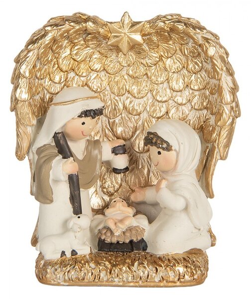 Zlatá antik vianočné dekorácie Betlehem v anjelských krídlach - 12*6*13 cm - Clayre & Eef