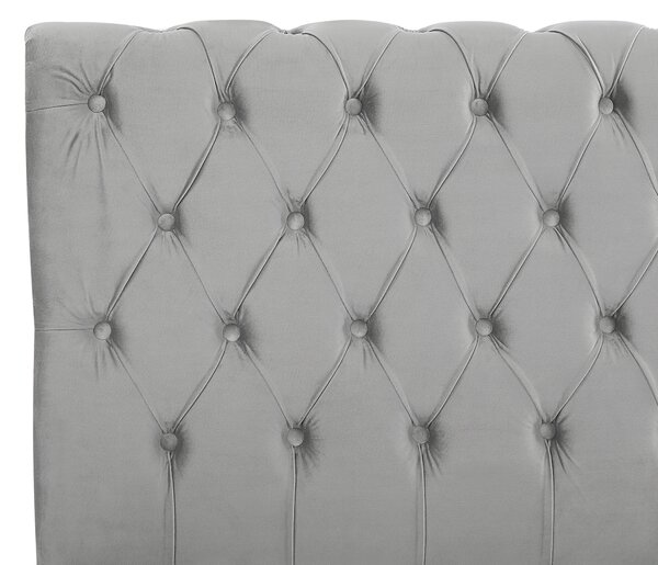 Posteľ svetlosivá zamatová čalúnená 180 x 200 cm čierne drevené nohy glamour štýl spálňa