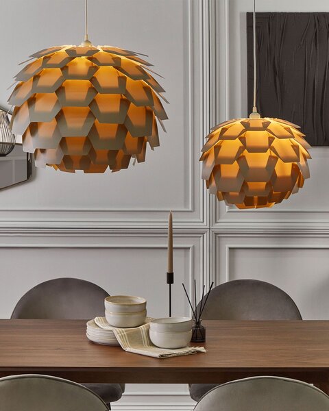 Závesná lampa sivá syntetický materiál okrúhle tienidlo tvar borovicovej šišky na strop moderný škandinávsky štýl obývačka detská izba