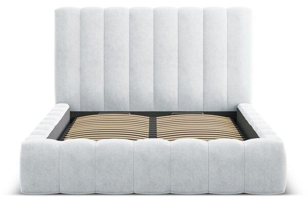 Svetlosivá čalúnená dvojlôžková posteľ s úložným priestorom a roštom 160x200 cm Kelp – Micadoni Home