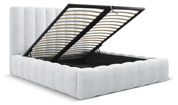 Svetlosivá čalúnená dvojlôžková posteľ s úložným priestorom a roštom 160x200 cm Kelp – Micadoni Home