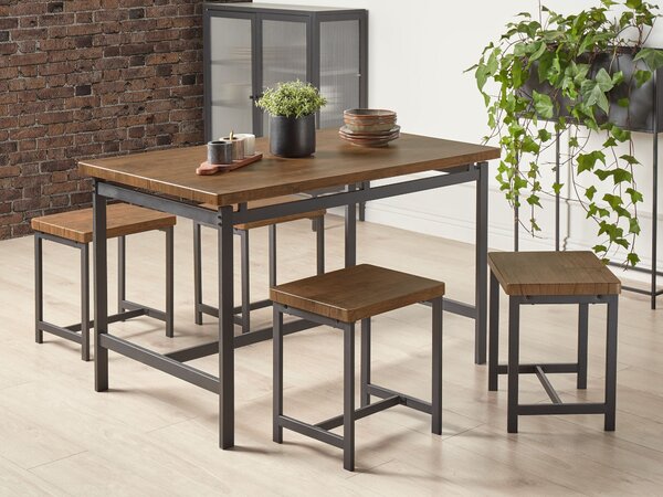 Jedálenská súprava hnedý stôl 4 stoličky 75 x 120 cm MDF stolný kovový rám priemyselný