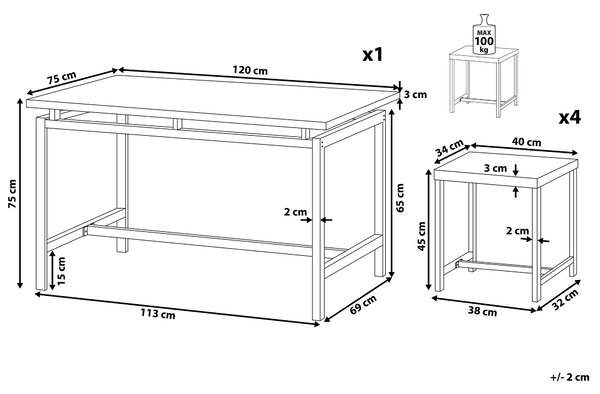 Jedálenská súprava hnedý stôl 4 stoličky 75 x 120 cm MDF stolný kovový rám priemyselný