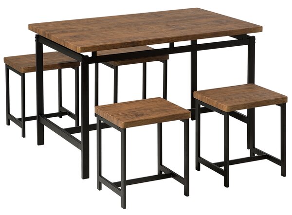 Jedálenská súprava hnedý stôl 4 stoličky 75 x 120 cm MDF stolný kovový rám priemyselný