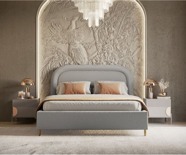 Svetlosivá čalúnená dvojlôžková posteľ s úložným priestorom s roštom 140x200 cm Mija – Maison de Rêve