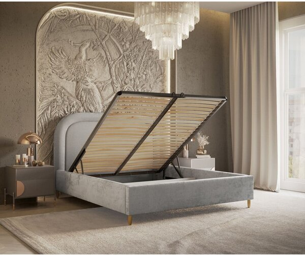 Svetlosivá čalúnená dvojlôžková posteľ s úložným priestorom s roštom 140x200 cm Mija – Maison de Rêve