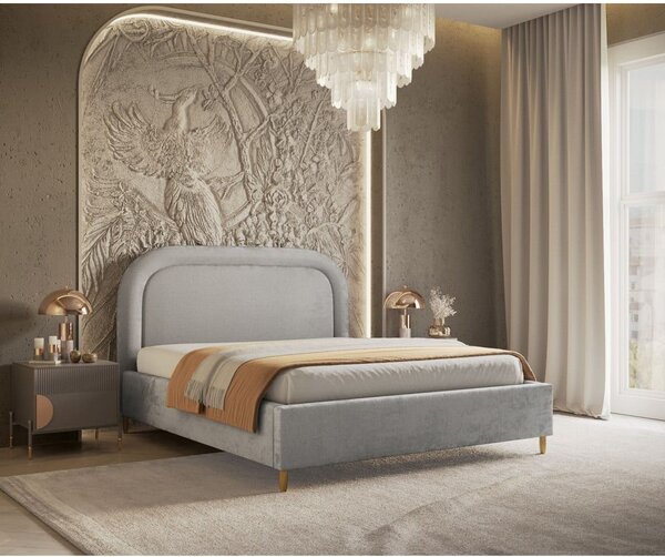 Svetlosivá čalúnená dvojlôžková posteľ s úložným priestorom s roštom 140x200 cm Mija – Maison de Rêve