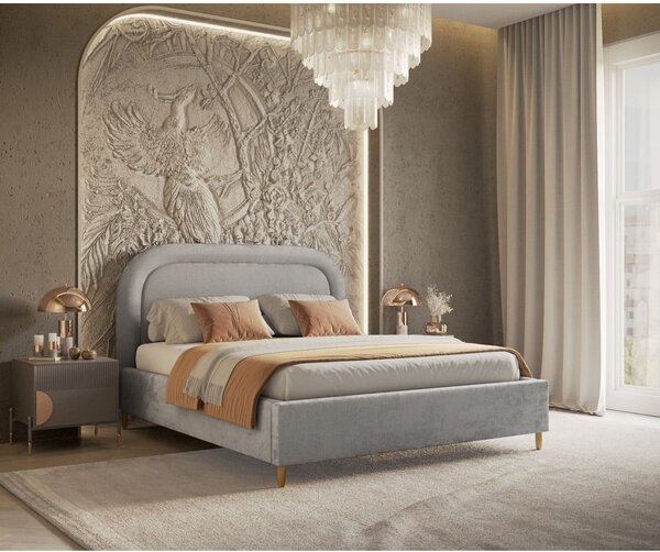Svetlosivá čalúnená dvojlôžková posteľ s úložným priestorom s roštom 140x200 cm Mija – Maison de Rêve
