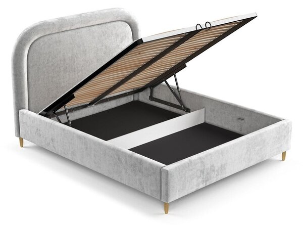 Svetlosivá čalúnená dvojlôžková posteľ s úložným priestorom s roštom 140x200 cm Mija – Maison de Rêve