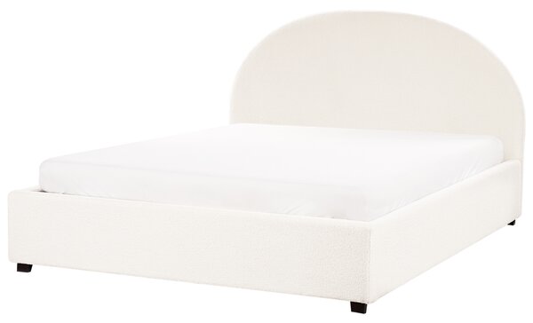 Posteľ s úložným priestorom krémová biela buklé čalúnenie 160 x 200 cm zaoblené čelo minimalistický retro dizajn spálňa