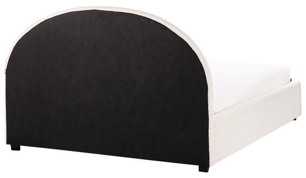 Posteľ s úložným priestorom krémová biela buklé čalúnenie 160 x 200 cm zaoblené čelo minimalistický retro dizajn spálňa