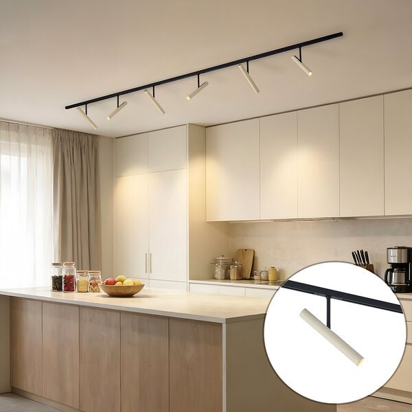 Moderný koľajnicový systém čierny so 6 béžovými reflektormi 1-fázový - Slimline Avery