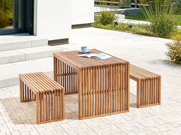 Záhradná jedálenská lavica svetlé akáciové drevo 105 cm 2-miestna moderný rustikálny štýl exteriér