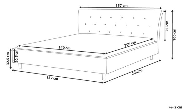 Posteľ svetlosivá látkové čalúnenie 140 x 200 cm prešívané čelo s gombíkmi v štýle Chesterfield lamelový rošt drevené nohy moderný štýl spálňa