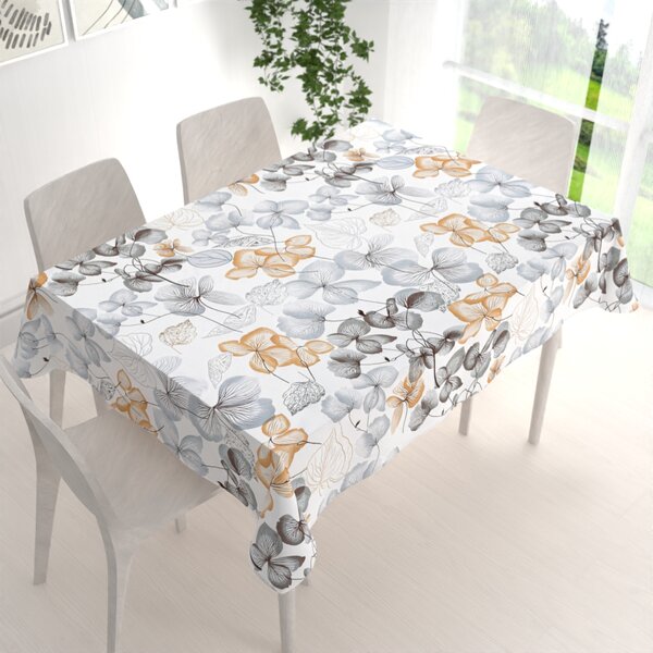 Biante Bavlnený obdĺžnikový obrus Sandra SA-367 Sivo-oranžové kvety na bielom 50x100 cm