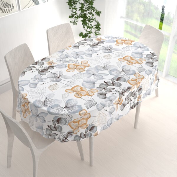 Biante Bavlnený oválny obrus Sandra SA-367 Sivo-oranžové kvety na bielom 100x140 cm