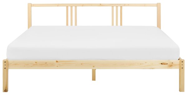 Posteľ svetlohnedá borovicové drevo 180 x 200 cm s lamelovým roštom škandinávsky moderný štýl spálňa