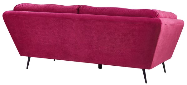 Pohovka bordová 3-miestna zamatová kovové nohy 210 x 90 cm s vankúšmi retro štýl