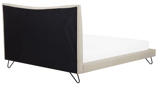 Posteľ béžová polyester čalúnený rám 180 x 200 cm kovové nohy prešívané čelo spálňa