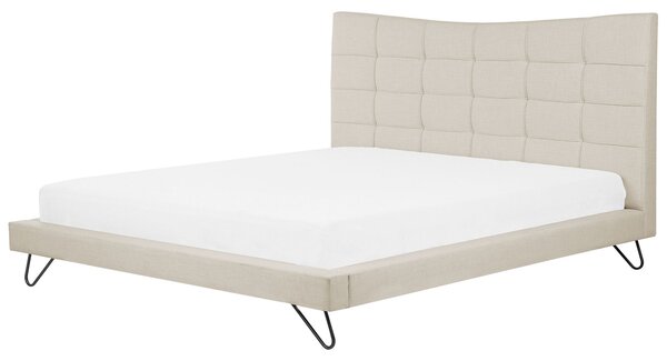 Posteľ béžová polyester čalúnený rám 180 x 200 cm kovové nohy prešívané čelo spálňa