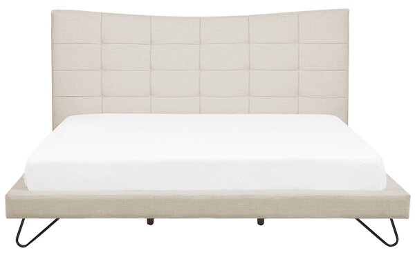 Posteľ béžová polyester čalúnený rám 180 x 200 cm kovové nohy prešívané čelo spálňa