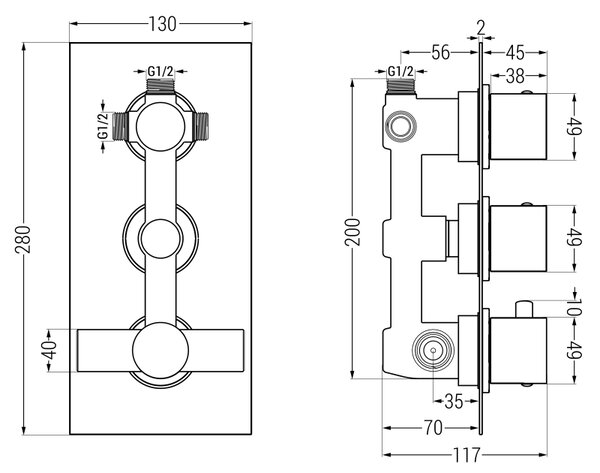 Mexen Cube DR02 podomietkový vaňový a sprchový set s hlavovou sprchou 25x25 cm (7v1), čierna, 77503DR0225-70