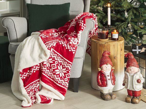 Deka červená biela polyester 150 x 200 cm obdĺžnikový tvar geometrický vzor vianočný moderný tradičný štýl doplnky obývačka spálňa