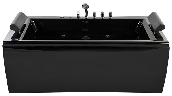 Vírivá vaňa čierna strieborná akrylát 172 x 83 cm voľne stojaca pre 2 osoby masážne trysky LED osvetlenie opierky hlavy kúpeľňa