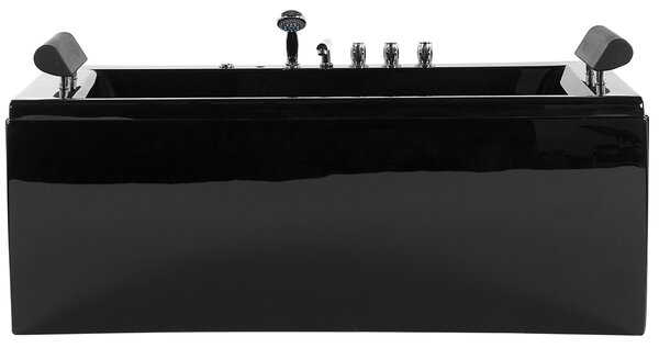 Vírivá vaňa čierna strieborná akrylát 172 x 83 cm voľne stojaca pre 2 osoby masážne trysky LED osvetlenie opierky hlavy kúpeľňa