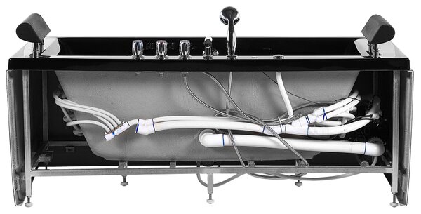 Vírivá vaňa čierna strieborná akrylát 172 x 83 cm voľne stojaca pre 2 osoby masážne trysky LED osvetlenie opierky hlavy kúpeľňa