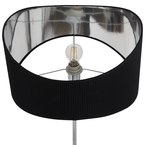 Stojaca lampa strieborná kovová čierne tienidlo z umelého hodvábu moderný súčasný štýl