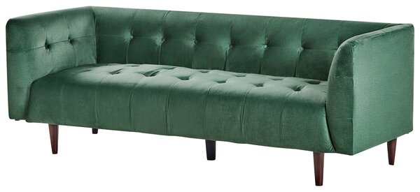 Pohovka zelená polyester látkové čalúnenie kaučuk drevené nohy 3-miestna gombíkové prešívanie obývacia izba