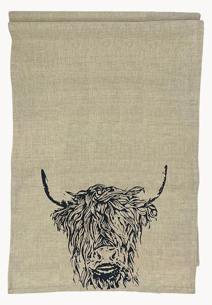 Ľanový stolový behúň Highland Cow