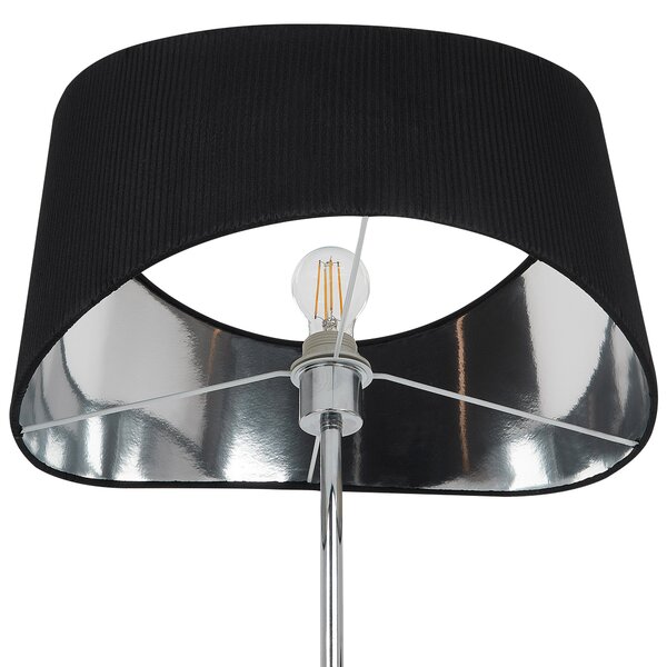 Stojaca lampa strieborná kovová čierne tienidlo z umelého hodvábu moderný súčasný štýl