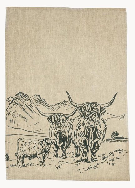 Ľanová kuchynská utierka Scenic Highland Cow