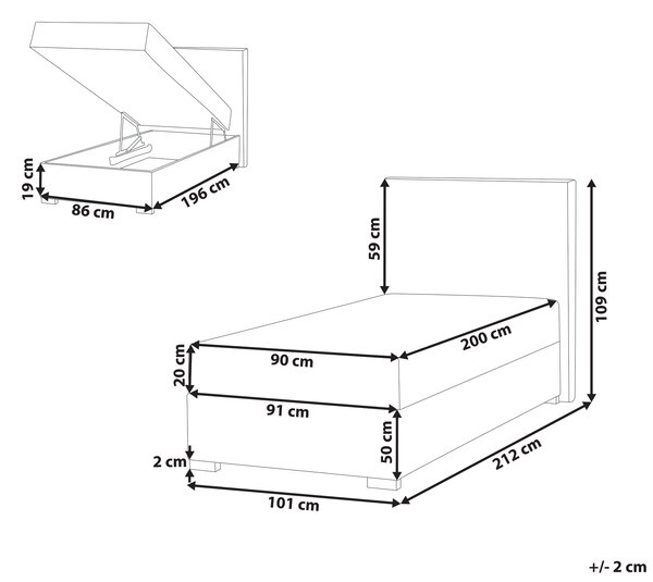 Kontinentálna posteľ s úložným priestorom sivobéžová 90 x 200 cm látkové čalúnenie moderný štýl
