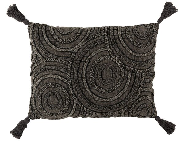 Tmavo šedý vankúš so strapcami a reliéfom Circle - 60 * 40 cm - J-Line by Jolipa
