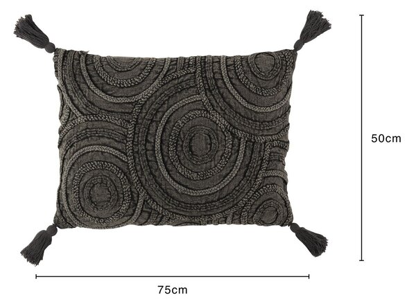 Tmavo šedý vankúš so strapcami a reliéfom Circle - 60 * 40 cm - J-Line by Jolipa
