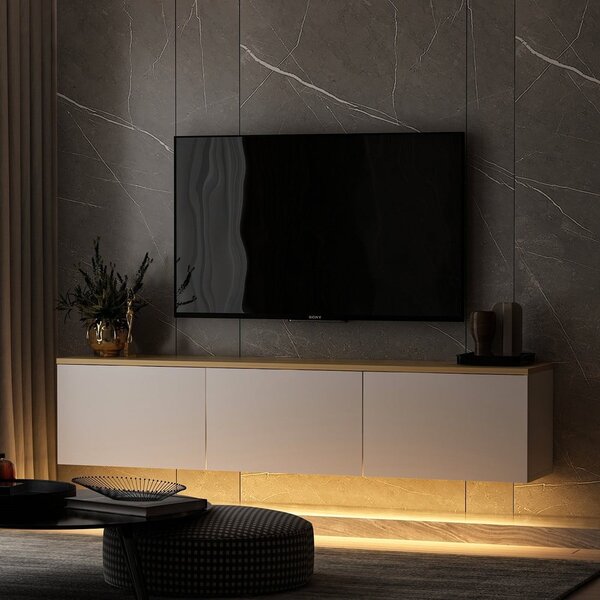 TV stolík v dekore duba v bielo-prírodnej farbe 160x35x32 cm Neon – Kalune Design