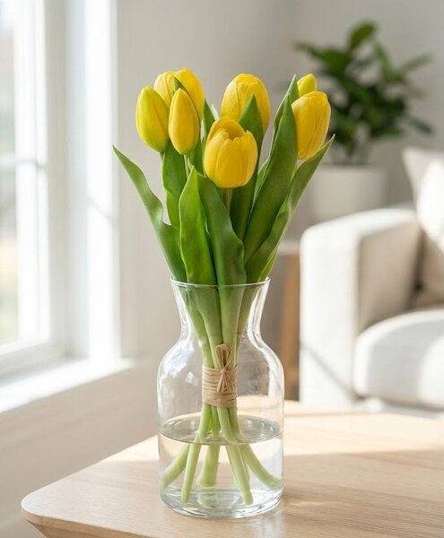Kytica 7ks žltých realistických tulipánov - 31cm - J-Line by Jolipa