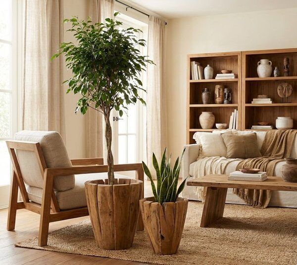 Drevený obal na kvetináč z tíkového dreva Jack - Ø 35*40 cm - J-Line by Jolipa