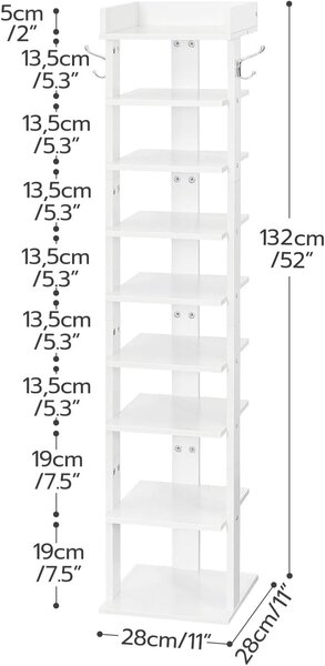 Vysoký úzky botník Vasagle Gio 132 cm biely