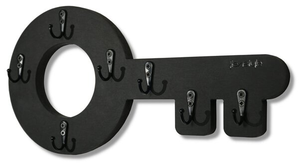 Dekorstudio Drevený vešiak na kľúče RETRO Kľúč čierny